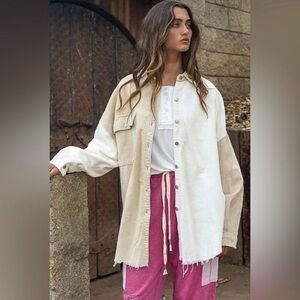 POL color block corduroy Shacket jacket shirt jacket with raw hem